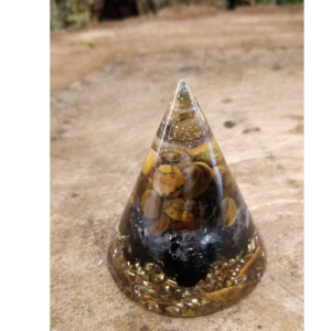 Orgonite Protection Cône Œil de Tigre - Tourmaline 50x55